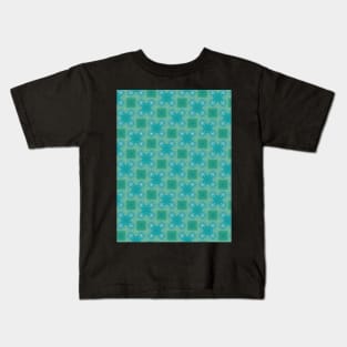 Teal and Green Squares and Butterfly Shaped Pattern - WelshDesignsTP003 Kids T-Shirt